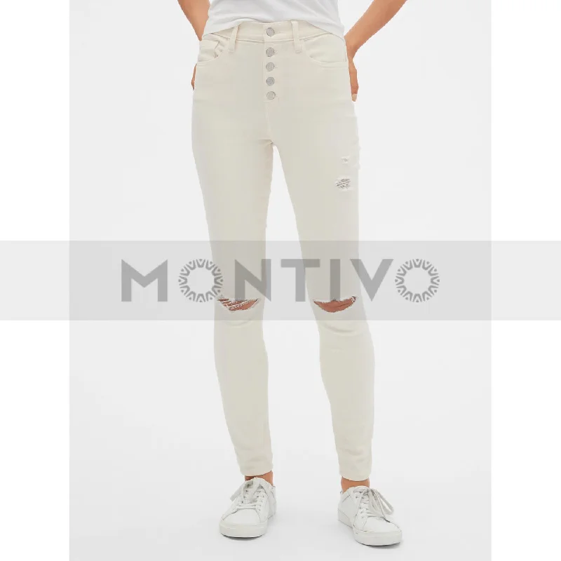 GP High Rise White Distressed Jeans Trendy Layered Pocket Jeans