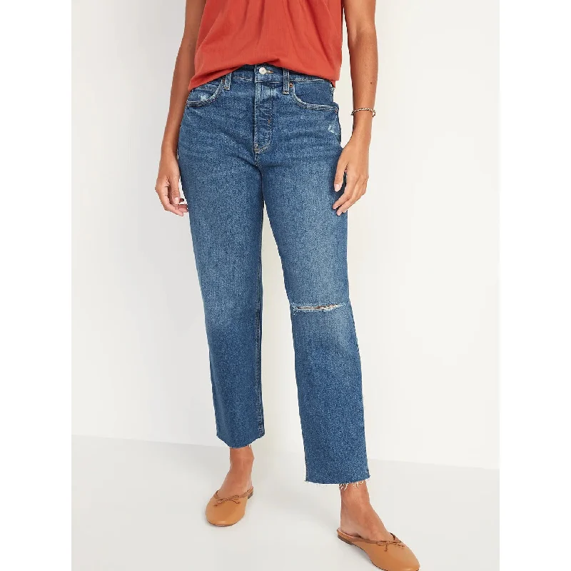 ON Extra High Straight Ripped Jeans Chic Double Waistband Jeans