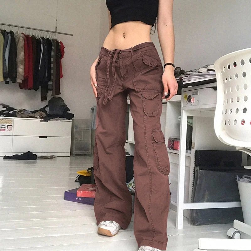 Women Vintage Cargo Jeans Casual High-Waisted Bootcut Jeans