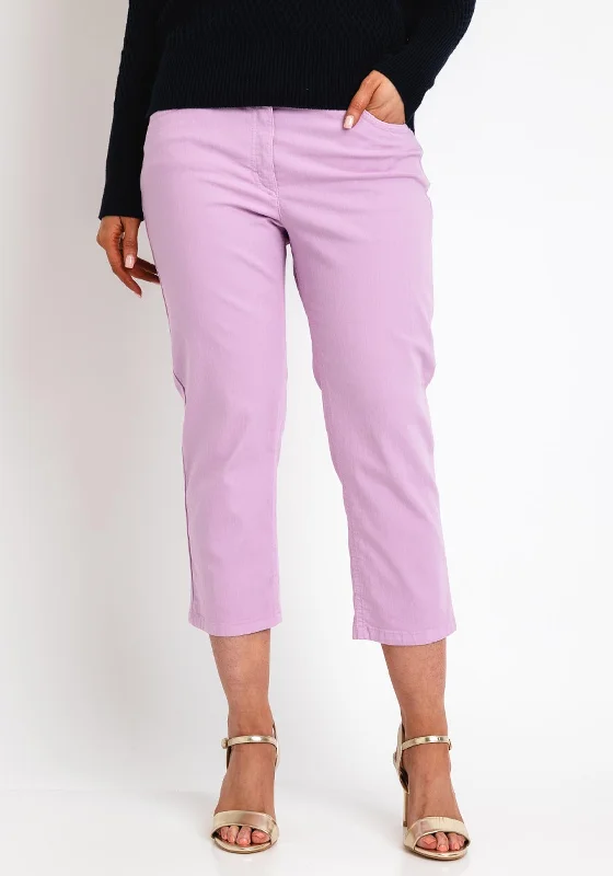 Zerres Cora Cropped Slim Comfort Jeans, Lilac Fashionable Raw Hemmed Jeans