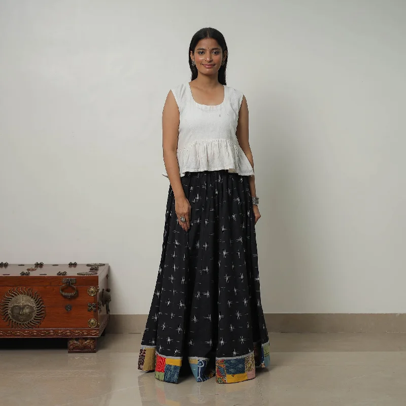 Black - 24 Kali Cotton Pochampally Ikat Skirt with Border 34 cashmere skirt soft