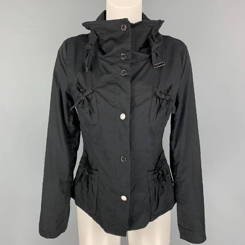 ADOLFO DOMINGUEZ Size 4 Black Cotton Snaps Jacket Oversized Jacket Tailored Jacket Straight Jacket ADOLFO DOMINGUEZ Size 4 Black Cotton Snaps Jacket Oversized Jacket Tailored Jacket Straight Jacket