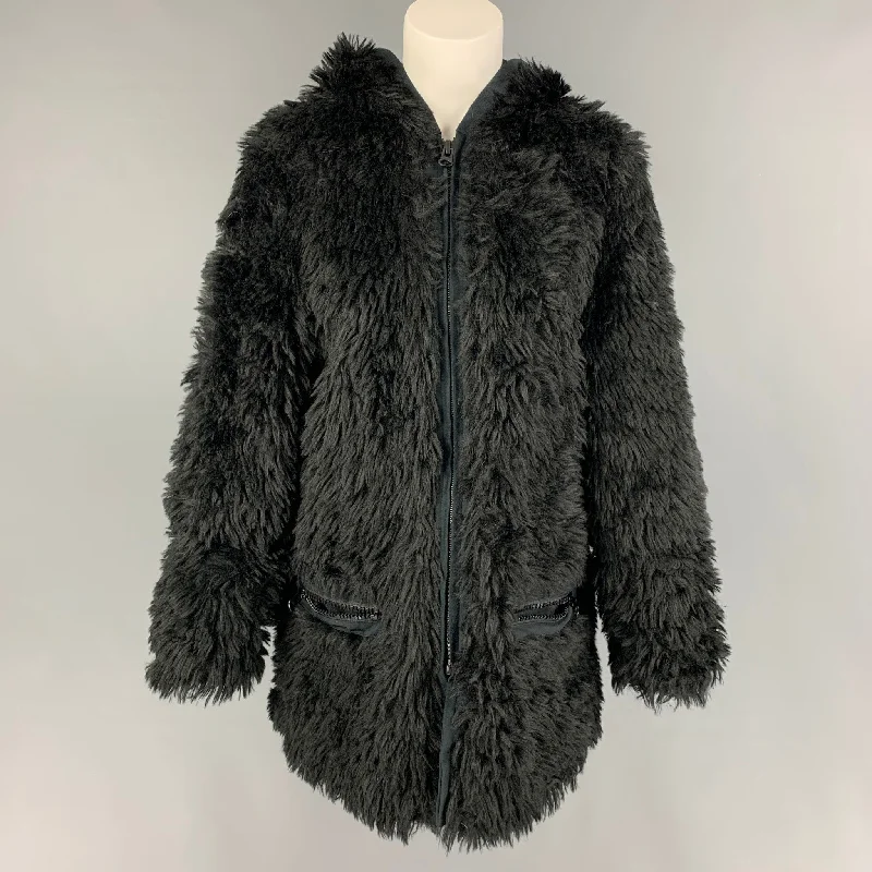 ADRIENNE LANDAU Size S Black Modacrylic Hooded Jacket Notch Collar Peter Pan Collar Cowl Neck ADRIENNE LANDAU Size S Black Modacrylic Hooded Jacket Notch Collar Peter Pan Collar Cowl Neck