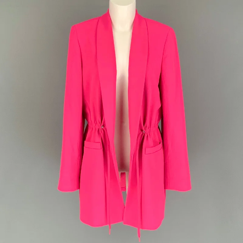 ALICE + OLIVIA Size L Pink Polyester Solid Shawl Collar Jacket Faux Fur Fabric Real Fur Fabric Shearling Fabric ALICE + OLIVIA Size L Pink Polyester Solid Shawl Collar Jacket Faux Fur Fabric Real Fur Fabric Shearling Fabric