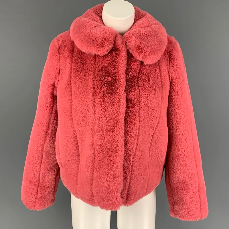 ALICE + OLIVIA Size XS Pink Polyester Textured Faux Fur Jacket Fleece Jacket Down Jacket Feather Jacket ALICE + OLIVIA Size XS Pink Polyester Textured Faux Fur Jacket Fleece Jacket Down Jacket Feather Jacket