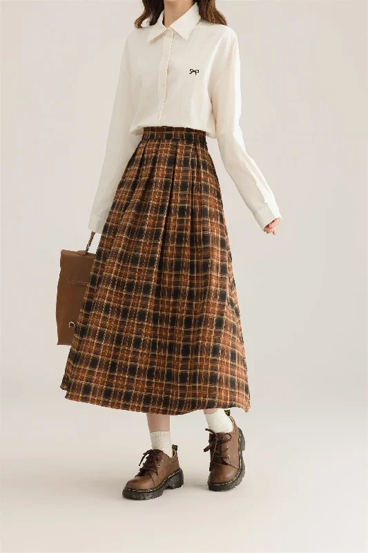 Autumnal Plaid Midi Skirt (3 Colors) spandex blend skirt