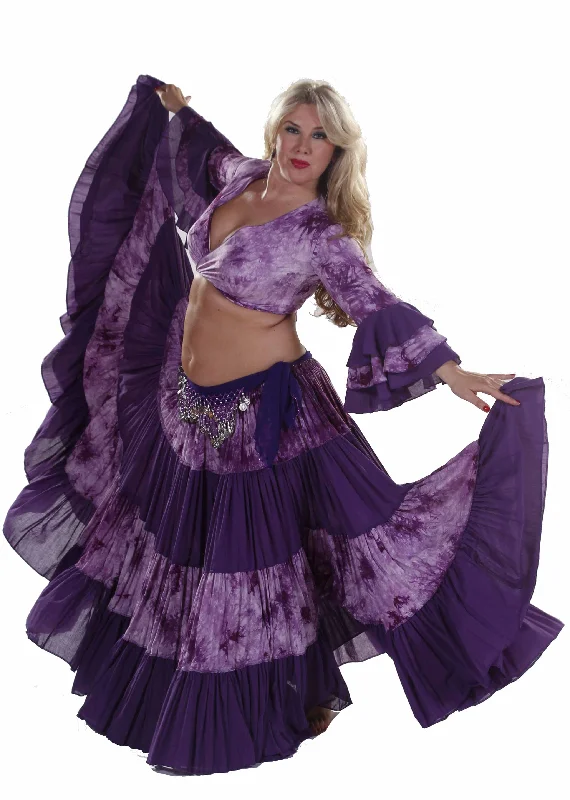 Belly Dance 25 Yard Patterned Skirt, Top & Hip Scarf Costume Set |  BATIK AND BELLY silk skirt sleek