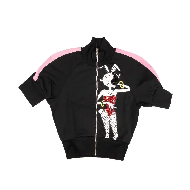MOSCHINO COUTURE Black Short Sleeve Pink Zip Track Jacket Mesh Jacket Canvas Jacket Denim Jacket