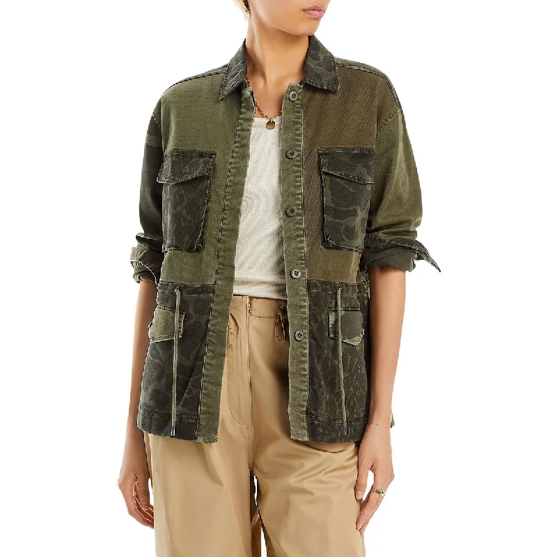 Evan Womens Camouflage Collar Denim Jacket Zippered Front Buttoned Front Snap Front Evan Womens Camouflage Collar Denim Jacket Zippered Front Buttoned Front Snap Front