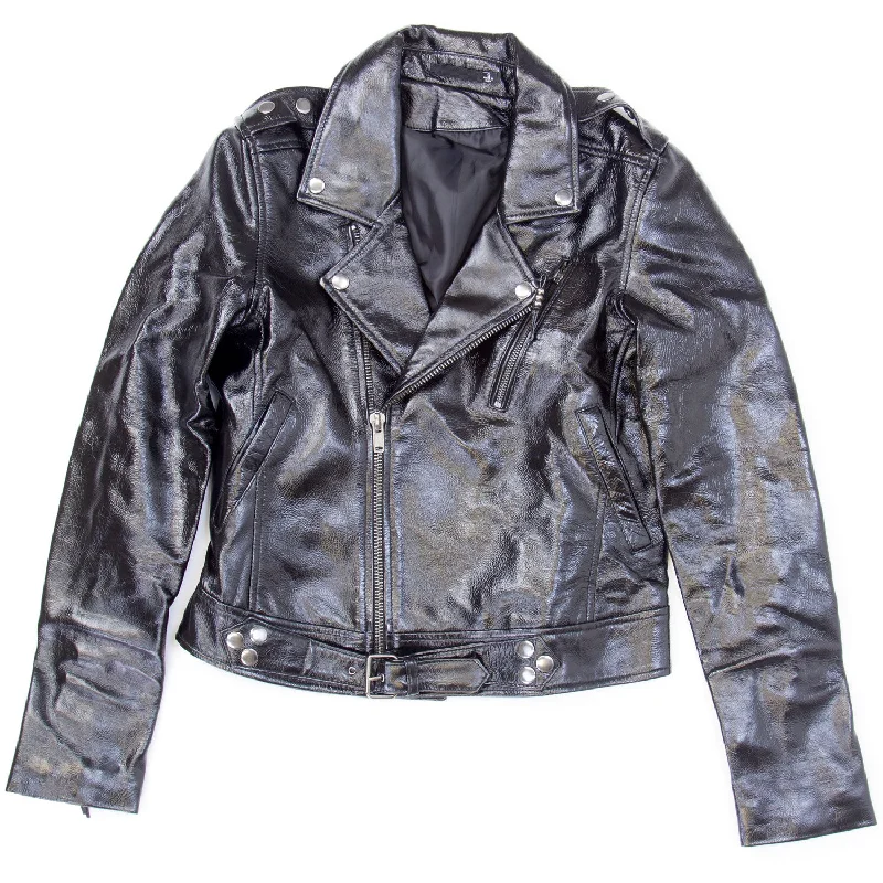 BLK DNM Women's Black Shiny Leather Jacket $895 NWOT Chenille Jacket Brocade Jacket Lace Jacket BLK DNM Women's Black Shiny Leather Jacket $895 NWOT Chenille Jacket Brocade Jacket Lace Jacket
