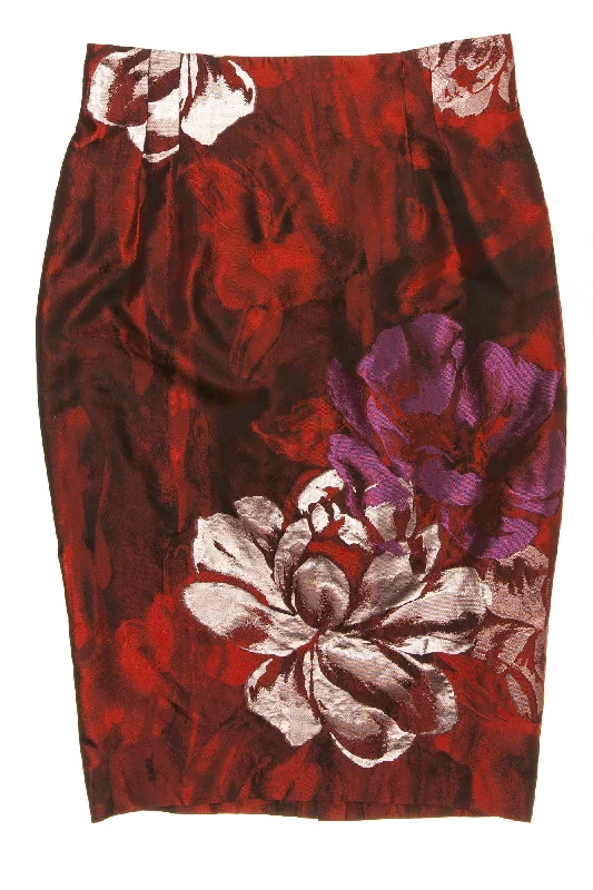 Blumarine - New With Tags Red, Purple and White Floral Pencil Skirt - IT 42 lace skirt intricate