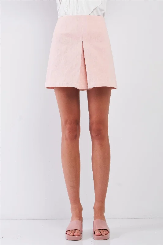 Blush Minimalistic High Waist Pleated Front Mini Skirt satin skirt smooth