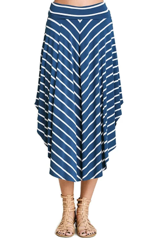 Bohemian Striped Midi Skirt, Indigo asymmetrical skirt cut