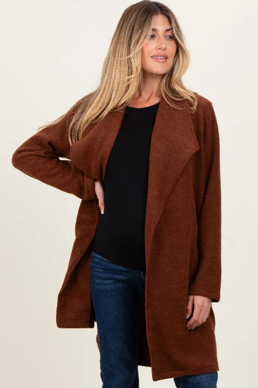 Brown Knit Relaxed Fit Maternity Coat Jacket Herringbone Jacket Checkered Jacket Solid Jacket Brown Knit Relaxed Fit Maternity Coat Jacket Herringbone Jacket Checkered Jacket Solid Jacket