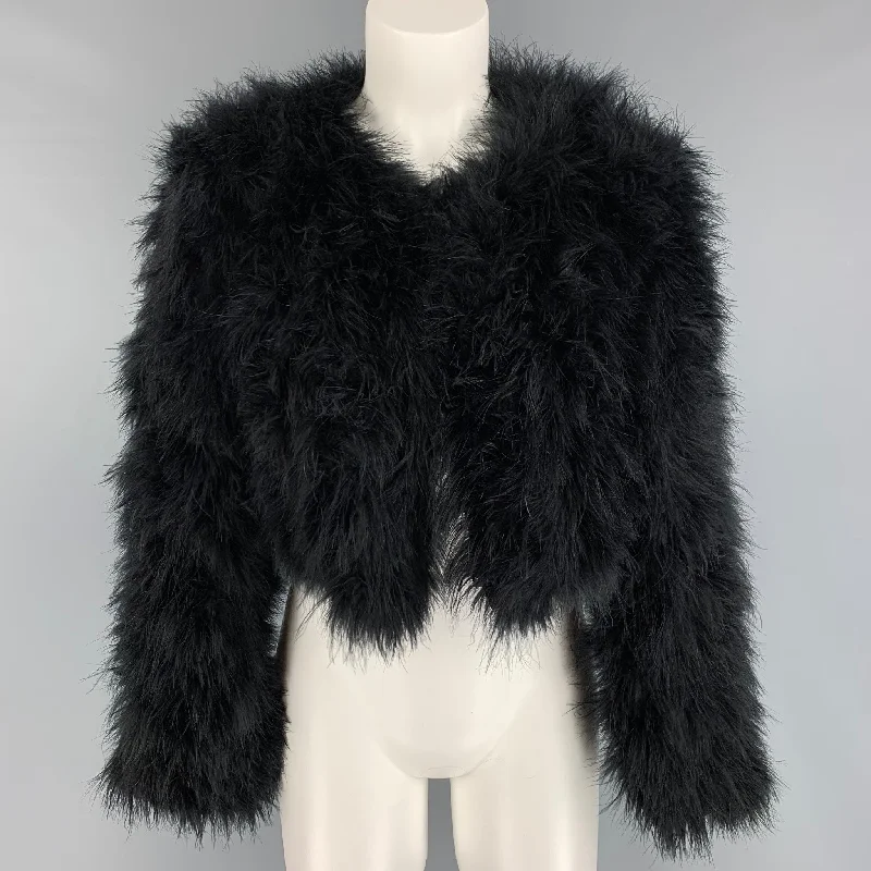 BUBISH Size M Black Polyester Feathers Cropped Jacket Bomber Jacket Anorak Windbreaker BUBISH Size M Black Polyester Feathers Cropped Jacket Bomber Jacket Anorak Windbreaker