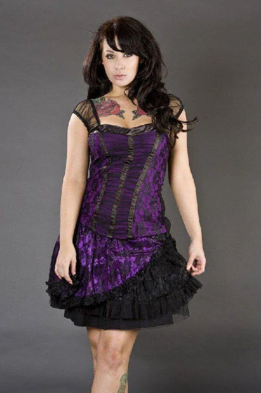 Candy Mini Flare Skirt In Satin And Black Lace Overlay spandex blend skirt