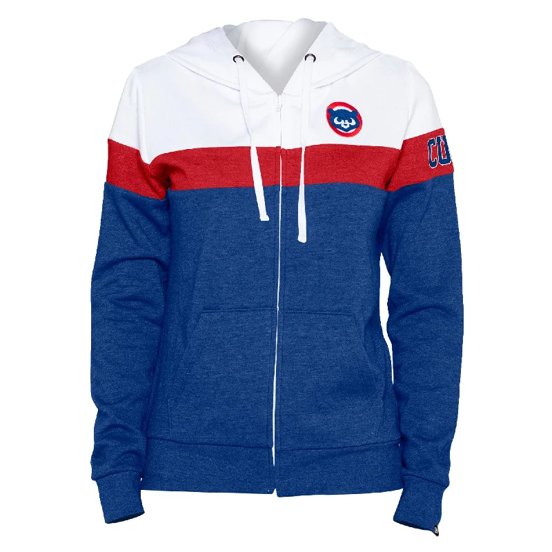 Chicago Cubs New Era Women's Colorlock Full-Zip Hoodie Jacket - Heathered Blue Knit Jacket Woven Jacket Fleece Jacket Chicago Cubs New Era Women's Colorlock Full-Zip Hoodie Jacket - Heathered Blue Knit Jacket Woven Jacket Fleece Jacket