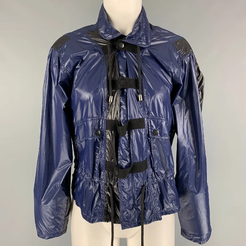 CURRENT / ELLIOTT Size S Navy Black Cotton Color Block Rictus Jacket Zip Front Button Front Snap Front CURRENT / ELLIOTT Size S Navy Black Cotton Color Block Rictus Jacket Zip Front Button Front Snap Front