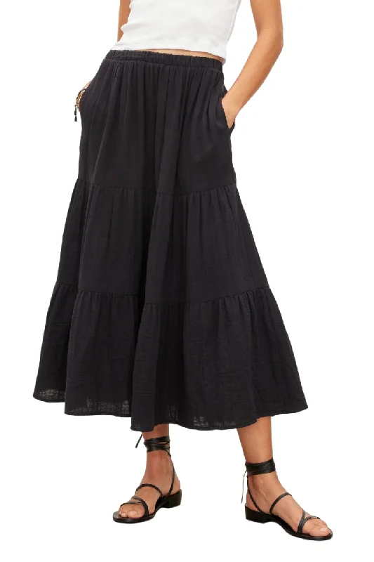 Danielle Tiered Skirt - Black silk skirt lustrous