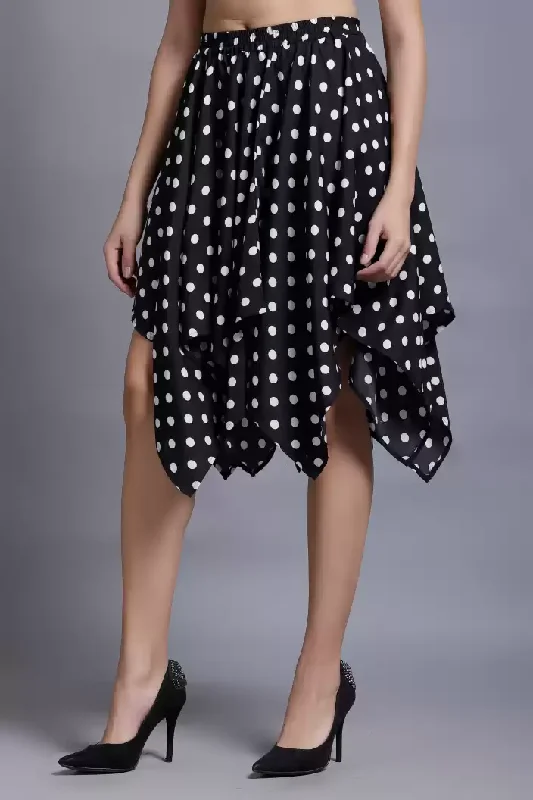 TANDUL  Women Polka Print Flared Black Skirt chiffon skirt airy