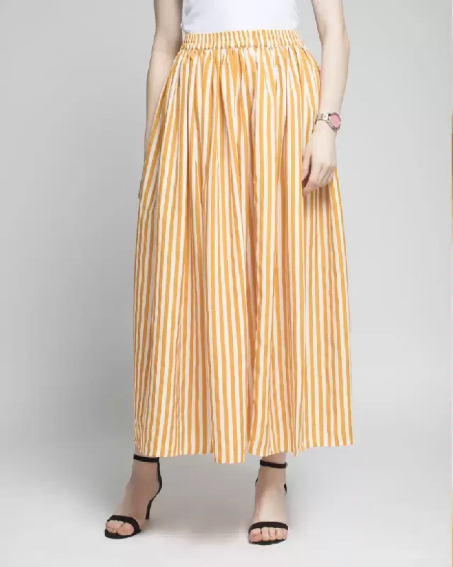 TANDUL  Women Striped Flared Yellow Skirt silk skirt lustrous