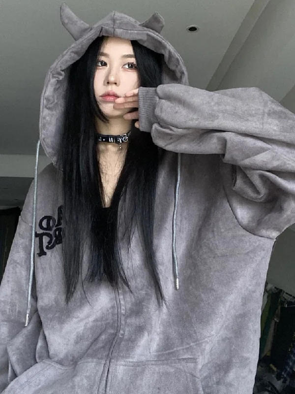 Y2K Gothic Zip Up Hoodies Women Harajuku Vintage Emo Letter Embroidery Sweatshirts Kpop Grunge Loose Casual Tops Jacket Knit Fabric Woven Fabric Fleece Fabric Y2K Gothic Zip Up Hoodies Women Harajuku Vintage Emo Letter Embroidery Sweatshirts Kpop Grunge Loose Casual Tops Jacket Knit Fabric Woven Fabric Fleece Fabric