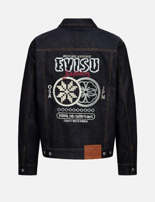Double Kamon Embroidery Regular Fit Denim Jacket Elasticated Jacket Padded Jacket Insulated Jacket Double Kamon Embroidery Regular Fit Denim Jacket Elasticated Jacket Padded Jacket Insulated Jacket