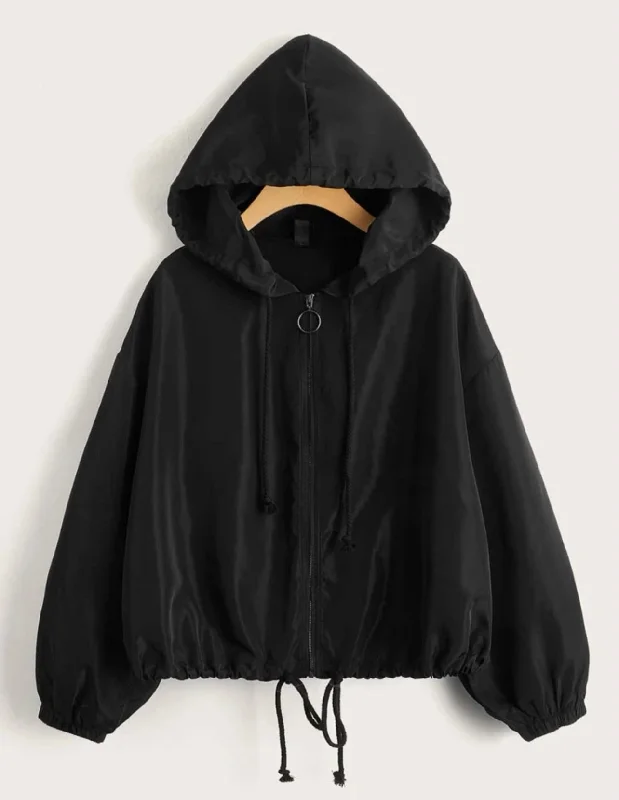 Drawstring Windbreak Women’s Jacket Stand-Up Collar Roll-Neck Collar Turtle Neck