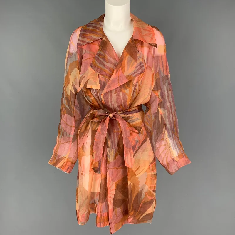 DRIES VAN NOTEN Size M Multi-Color See Through Belted Jacket Boat Neck Shawl Collar Notched Collar DRIES VAN NOTEN Size M Multi-Color See Through Belted Jacket Boat Neck Shawl Collar Notched Collar