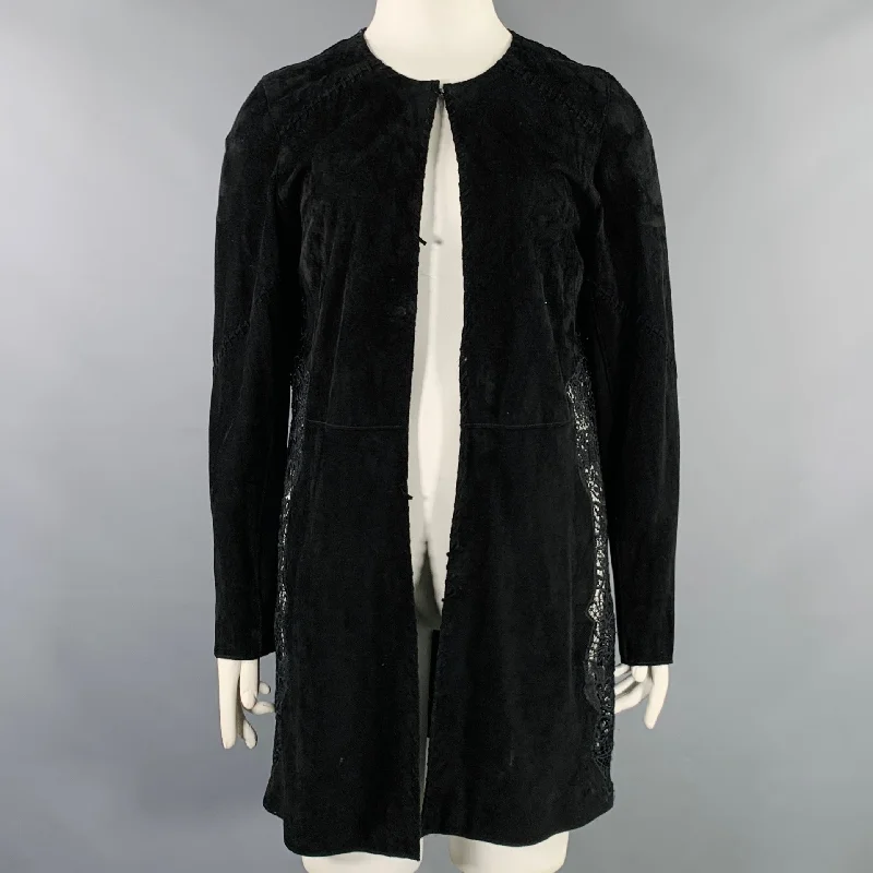 ELIE TAHARI Size L Black Lambskin Suede Hook Eye Closure Jacket Chenille Jacket Brocade Jacket Lace Jacket ELIE TAHARI Size L Black Lambskin Suede Hook Eye Closure Jacket Chenille Jacket Brocade Jacket Lace Jacket