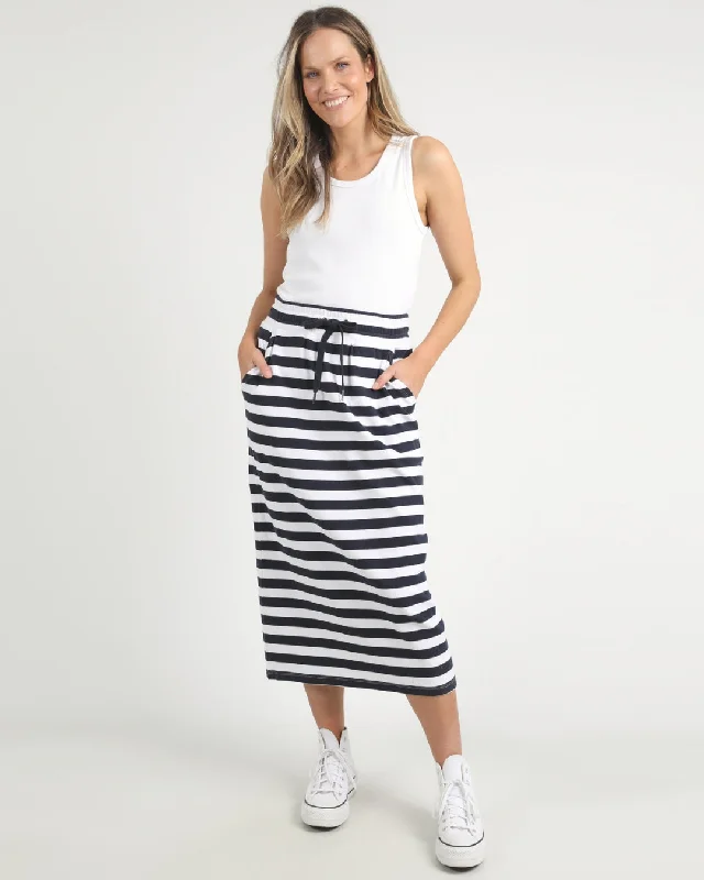 Elm Sunset Stripe Skirt Navy White chiffon skirt airy