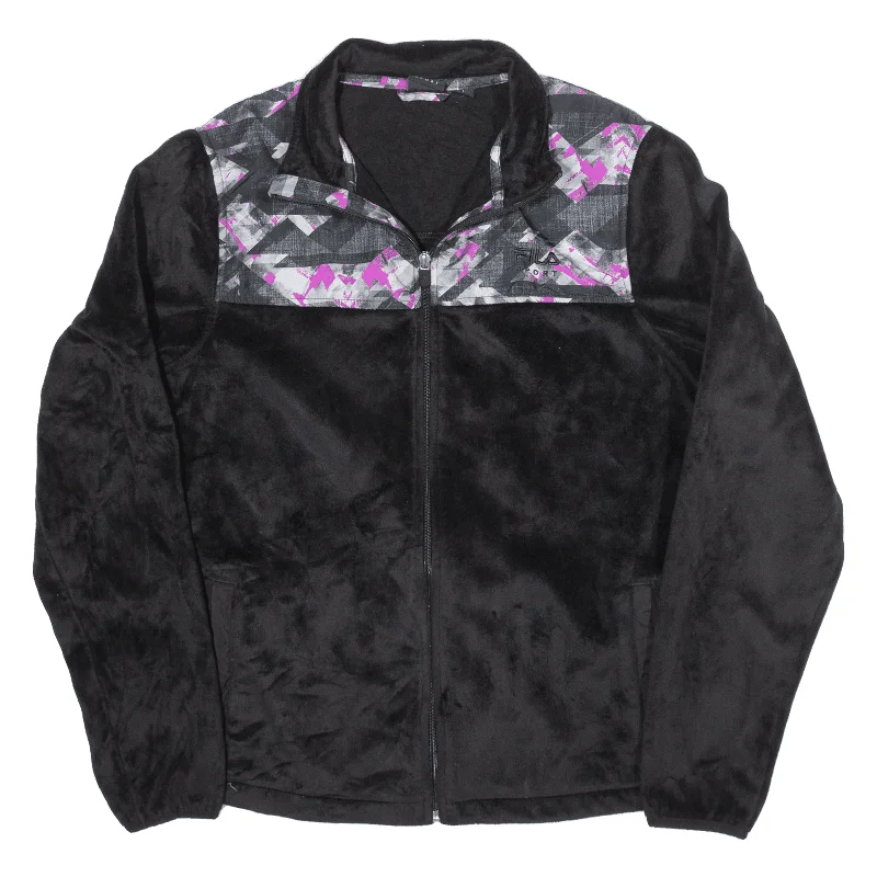 FILA SPORT Fleece Jacket Black Womens L Print Jacket Jacquard Jacket Patchwork Jacket FILA SPORT Fleece Jacket Black Womens L Print Jacket Jacquard Jacket Patchwork Jacket