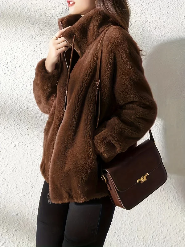Fleece Jacket with Pockets Faux Fur Fabric Real Fur Fabric Shearling Fabric