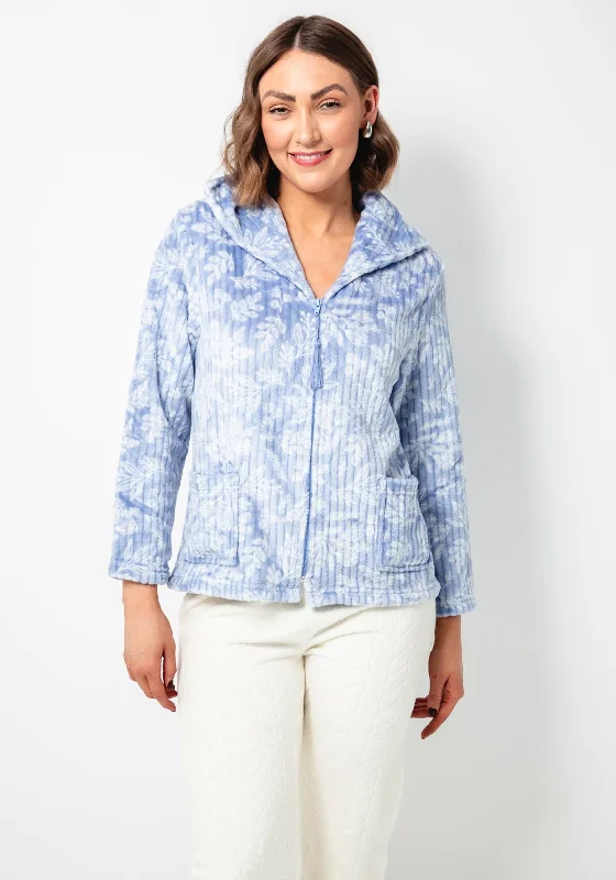 Marlon Floral Fleece Zip Bed Jacket, Blue Welt Pockets Slit Pockets Flap Pockets