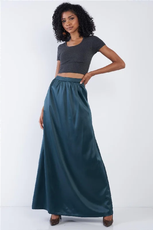 Emerald Green Satin High Waist Flowing Maxi Skirt midi skirt versatile