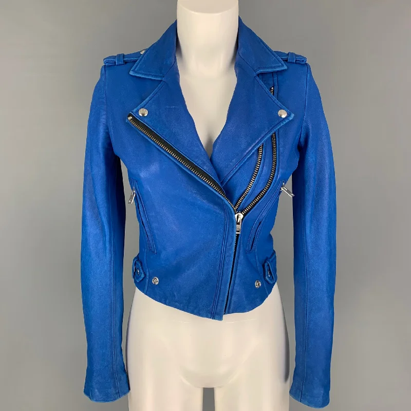 IRO Size 0 Blue Leather Lamb Skin Motorcycle Jacket Quilted Jacket Puffer Jacket Insulated Jacket IRO Size 0 Blue Leather Lamb Skin Motorcycle Jacket Quilted Jacket Puffer Jacket Insulated Jacket