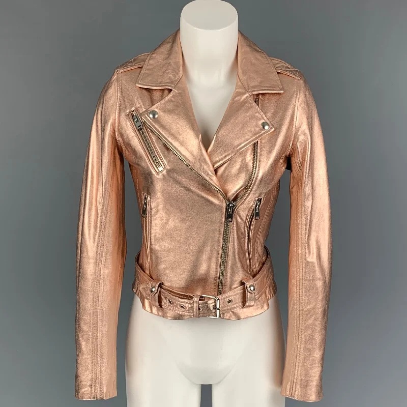 IRO Size XS Gold Leather Metallic Biker Jacket Cotton Jacket Linen Jacket Terry Jacket