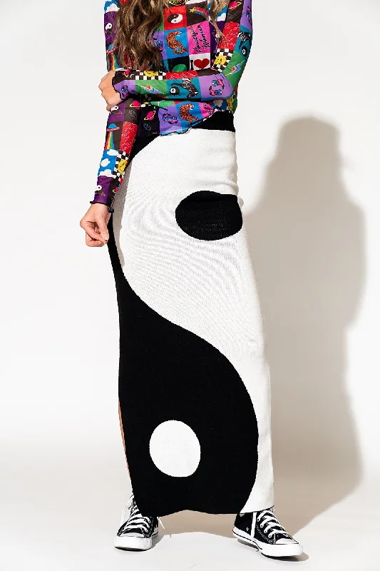 Opposites Attract Yin Yang Knit Maxi Skirt patchwork skirt art