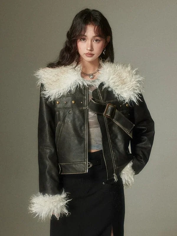 Luxe Faux Fur Leather Jacket Insulated Jacket Fitted Jacket Loose Jacket