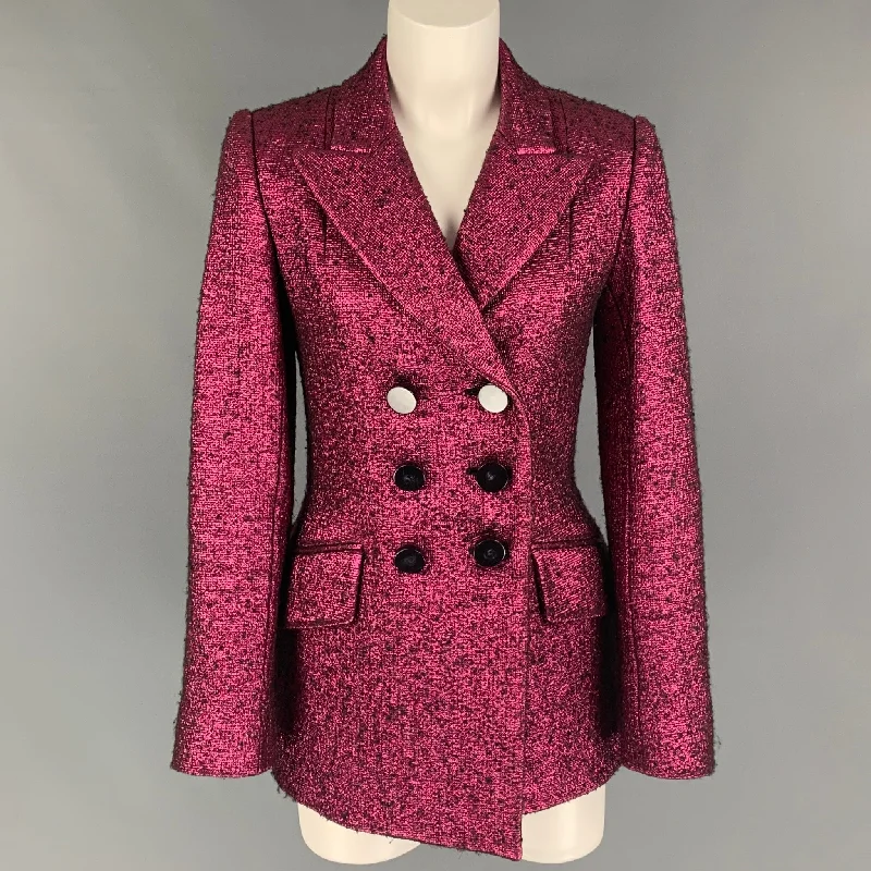 MARC JACOBS Pink Wool Blend Textured Double Breasted Jacket Appliqued Jacket Beaded Jacket Sequined Jacket MARC JACOBS Pink Wool Blend Textured Double Breasted Jacket Appliqued Jacket Beaded Jacket Sequined Jacket