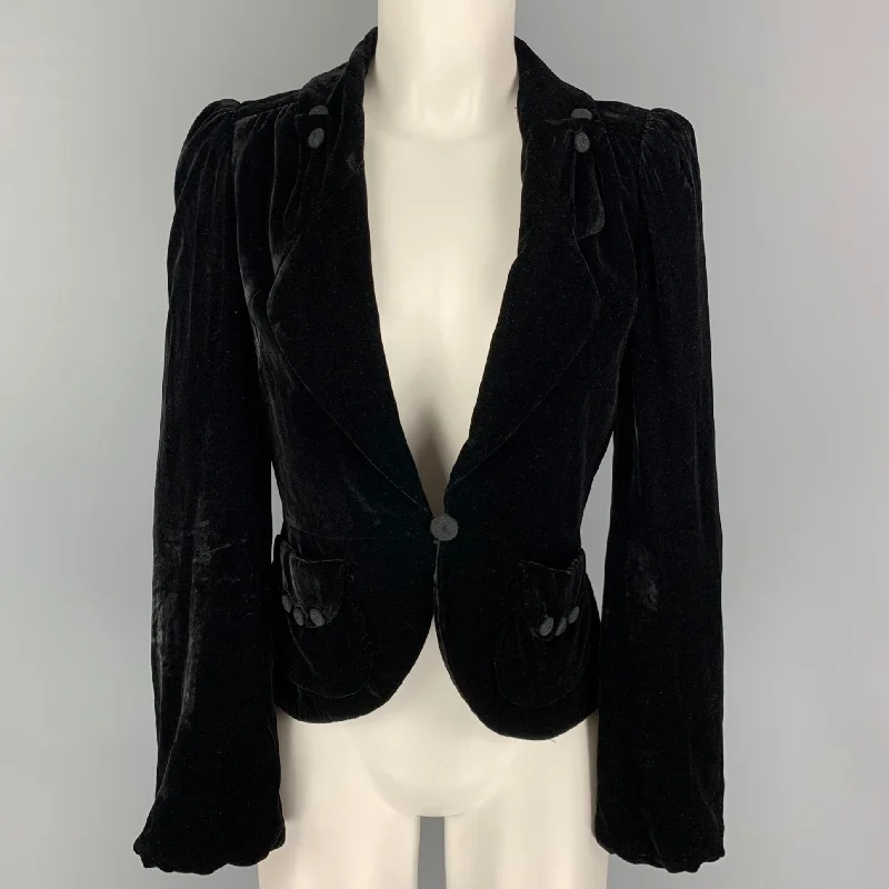 MARC JACOBS Size 2 Black Rayon Blend Velvet Jacket Faux Fur Jacket Real Fur Jacket Shearling Jacket MARC JACOBS Size 2 Black Rayon Blend Velvet Jacket Faux Fur Jacket Real Fur Jacket Shearling Jacket