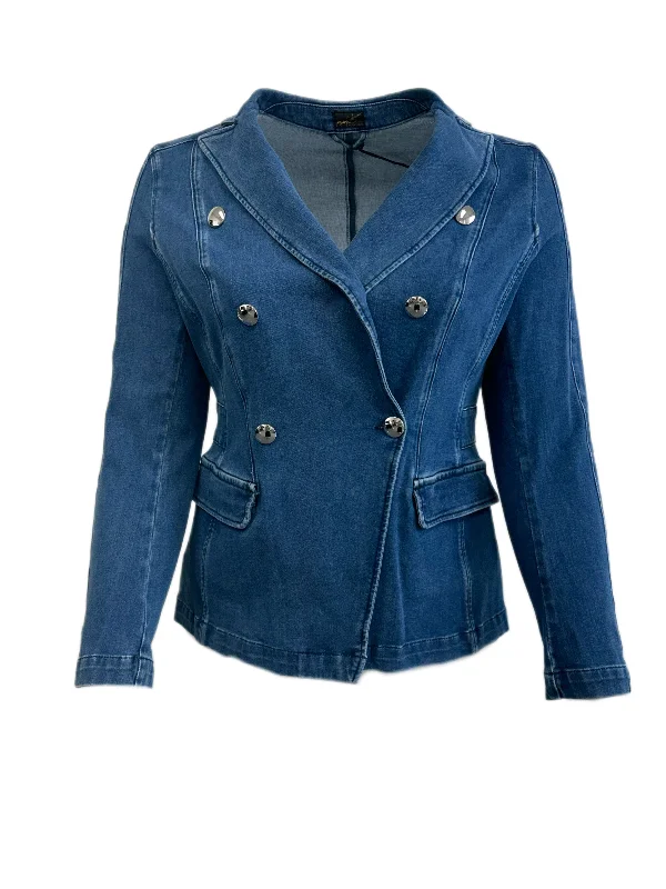 Marina Rinaldi Women's Blue Canale Patch Pockets Denim Jacket Size 12W/21 NWT Nylon Jacket Polyester Jacket Spandex Jacket Marina Rinaldi Women's Blue Canale Patch Pockets Denim Jacket Size 12W/21 NWT Nylon Jacket Polyester Jacket Spandex Jacket