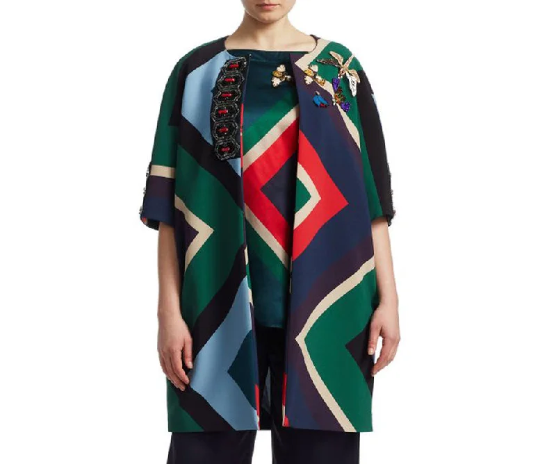 MARINA RINALDI Women's Blue/Purple Nelson Embellished Jacket $1945 NWT Jersey Jacket Tulle Jacket Batik Jacket MARINA RINALDI Women's Blue/Purple Nelson Embellished Jacket $1945 NWT Jersey Jacket Tulle Jacket Batik Jacket