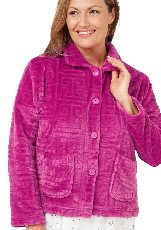 Marlon Greek Embossed Fleece Bed Jacket, Raspberry Fleece Jacket Down Jacket Parka