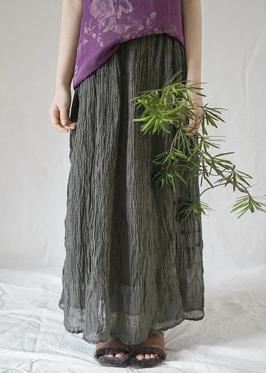 Modern Black Grey elastic waist wrinkled Asymmetrical Linen Skirt Spring zip skirt side