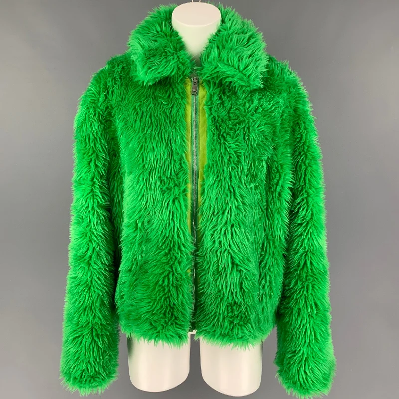 MSGM Size M Green Modacrylic Blend Textured Zip Up Jacket Fitted Jacket Loose Jacket Oversized Jacket MSGM Size M Green Modacrylic Blend Textured Zip Up Jacket Fitted Jacket Loose Jacket Oversized Jacket