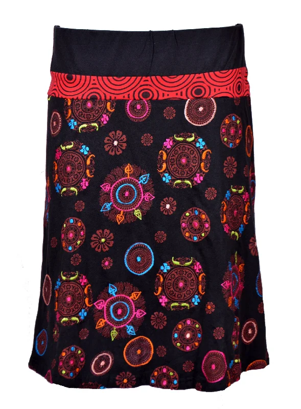 multicolored-mandala-embroidery-knee-length-skirt zip skirt side