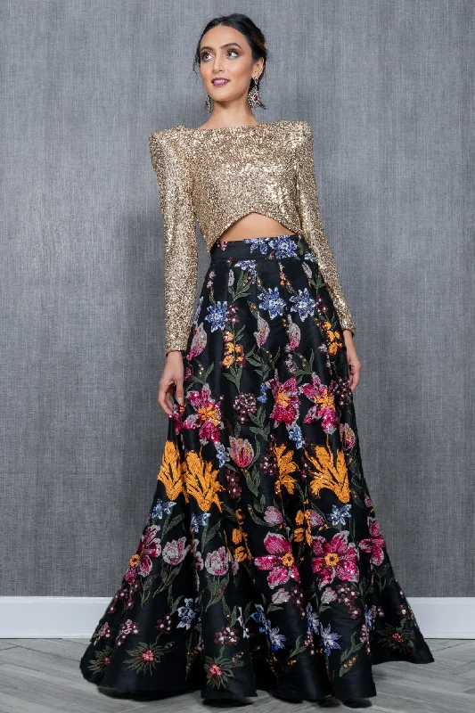 PALLAVI Floral Lehenga Skirt (Ready-to-Ship) velvet skirt rich