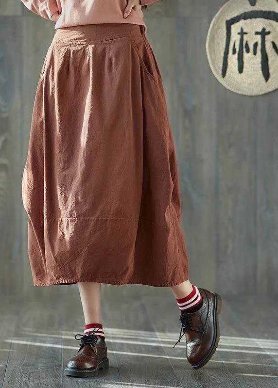 Plus Size Orange Cinched lantern Cotton Linen Skirts Summer wool skirt thick