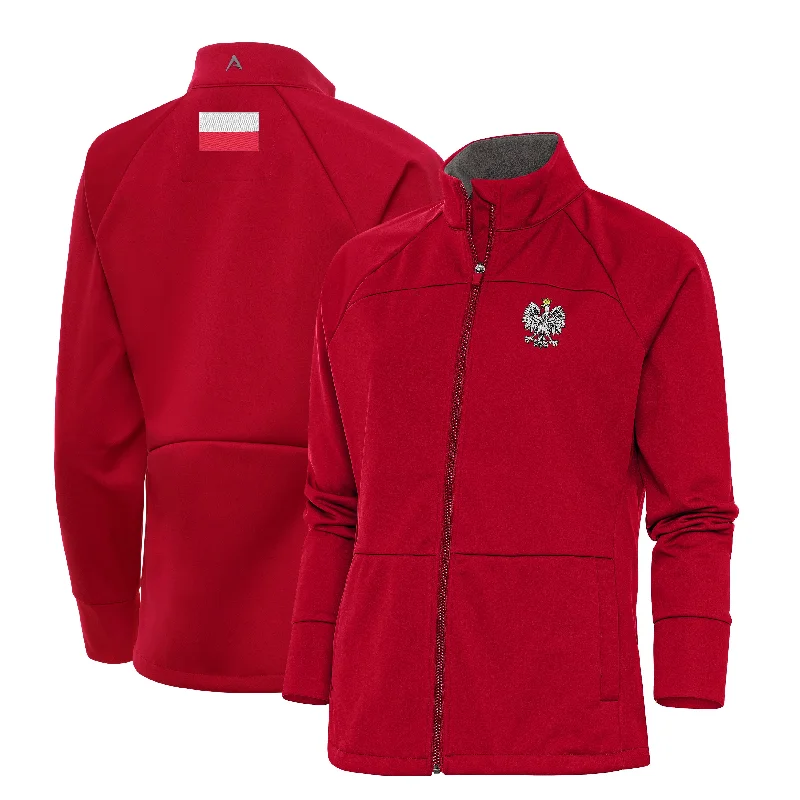 Polska Women's Poland Antigua Link Golf Jacket - Red Zip Front Button Front Snap Front Polska Women's Poland Antigua Link Golf Jacket - Red Zip Front Button Front Snap Front